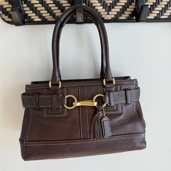 Coach Vintage Y2K Hamptons Carryall - Chocolate Brown Pebbled Leather Satchel - Picture 4 of 10